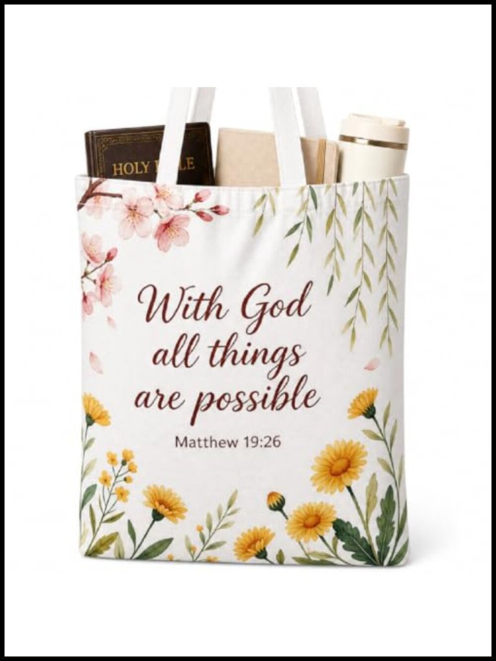 Bible Verse Canvas Tote Bag Christian Faith Religious Gift